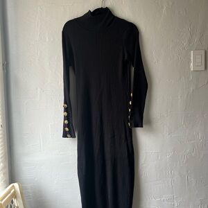 NATIVE YOUTH Black Long Sleeve Dress with Gold Buttons